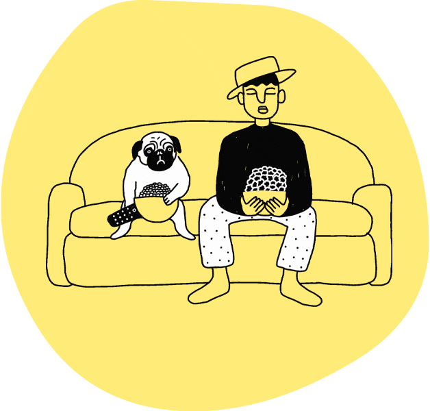 man on sofa with pug dog